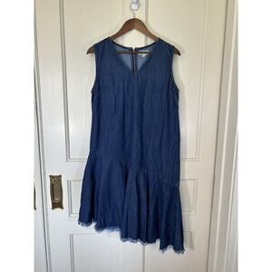 Cloth & Stone Denim Frayed Edge Asymmetrical Denim Dress Womens Size Large Blue
